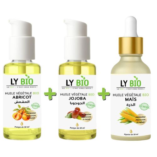product_image_name-LY BIO-PACK HUILE ABRICOT 50ML - POMPE + HUILE JOJOBA 50ML - POMPE + HUILE MAIS 50ML - PIPETTE-1