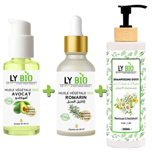 product_image_name-LY BIO-PACK HUILE AVOCAT 50ml - POMPE + HUILE ROMARIN 50ml - PIPETTE + SHAMPOOING AUX EXTRAITS DE PLANTES 200ML-1