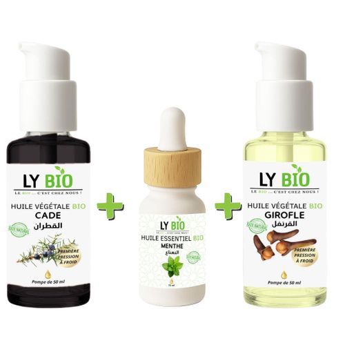 product_image_name-LY BIO-PACK HUILE CADE 50ML - POMPE + HUILE ESSENTIEL MENTHE 10ML + HUILE GIROFLE 50ML - POMPE-1