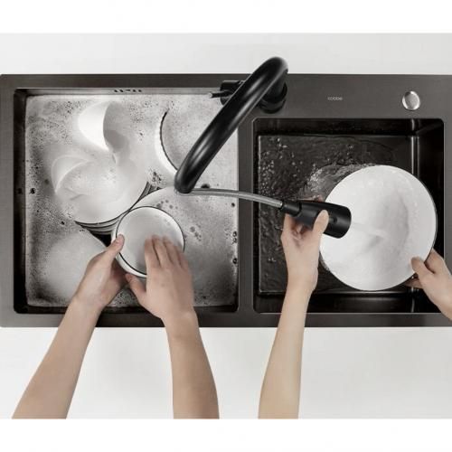 SM Evier Lavabo de Cuisine Double fait main noir 3mm 72x39Cm à