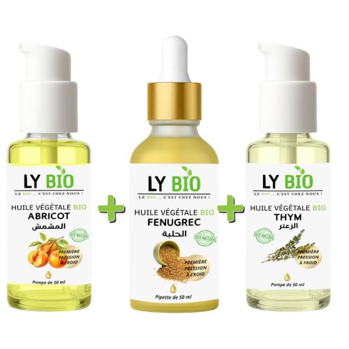 product_image_name-LY BIO-PACK HUILE ABRICOT 50ML - POMPE + HUILE FENUGREC 50ML - PIPETTE + HUILE THYM 50ML - POMPE-1