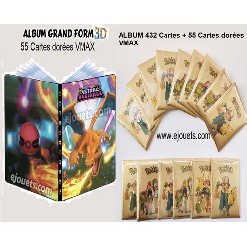 Pokemon Cartes pokemon dorées collection VMAX 55 avec Album rares 3D 432  Cartes à prix pas cher