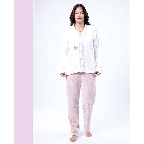 product_image_name-Miss Rose-Pyjama polaire pour femme boutonnée à manche lounge et pantalon-1