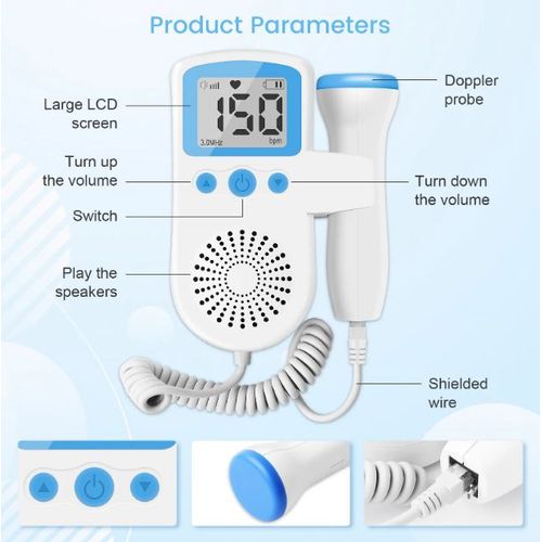 3.0mhz Doppler Moniteur de fréquence cardiaque fœtale Accueil Grossesse  Bébé Détecteur de fréquence cardiaque