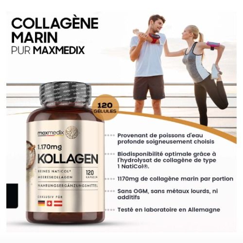 MaxMedix Collagène Marin Pur 1170mg type 1-120 Gélules -Complément