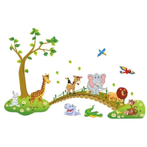 product_image_name-Generic-Autocollant Cartoon Lovely Animals Cross The Bridge DIY Vinyl Wall Stickers-3