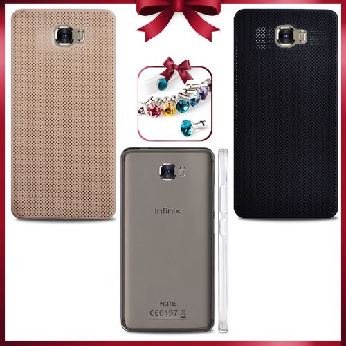 Pack : Coque Infinix Note 4 pro Beige + Noir &amp; Transparent + Bouchon Anti Poussiére, Note 4 pro,