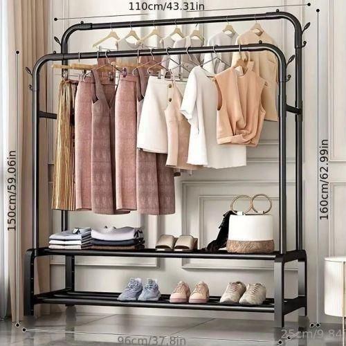 product_image_name-Generic-Porte-vêtements En Métal à Double Pôle, pour un rangement confortable et durable, 4 crochets et 2 étagères-5