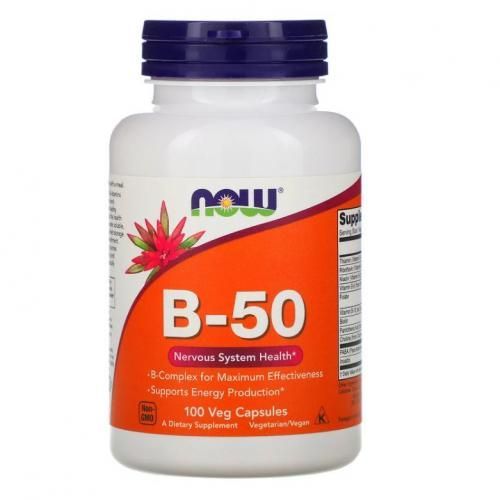 product_image_name-Now Foods-B-50, (B1 B2 B3 B6 B12 BIOTIN INOSITOL CHOLINE) Fatigue, insomnie, dépression et migraine 100 capsules végétales-1