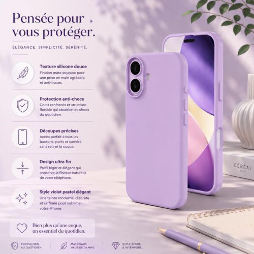 Generic Coque Compatible iPhone 17 – Silicone Violet Lavande - image 2