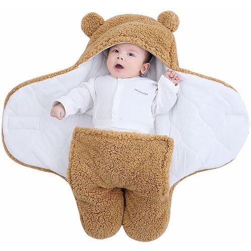 Couverture à emmailloter à capuche pour bébé garçon et fille de 0 à 12 mois  – Sac de couchage tricoté pour nouveau-né, poussette – Cadeau pour bébé –