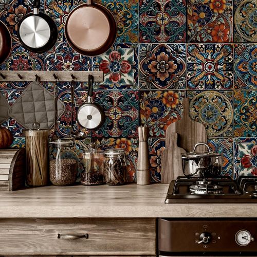 product_image_name-Generic-24 pièces de motifs de carreaux floraux de style européen marron, autocollants de carreaux en céramique anti-éclaboussures à décoller et coller, bricolage auto-adhésif, autocollants muraux amovibles imperméables et résistants à l'huile, adaptés aux dosse-4