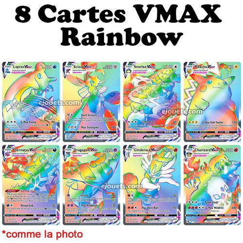 Pokemon 8 Cartes VMAX Secret Rainbow Rare Brillantes - comme la photo à  prix pas cher