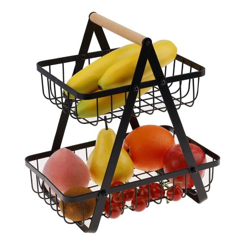 Generic Panier à Fruits en métal à 2 étages avec poignée en bois, Rangement  Fruits, Pains, Légumes à prix pas cher