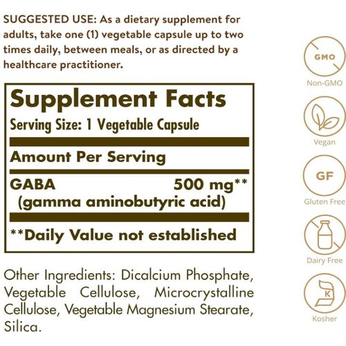 product_image_name-Solgar-GABA, 500 mg, غابا، 500 ملغ، لعمل الجهاز العصبي، 50 كبسولة نباتية-2
