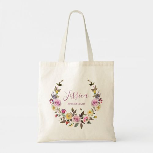 product_image_name-Generic-Tote Bag Floral Watercolor Mauve De Bridesmaid Personal Unique, haute qualité-2