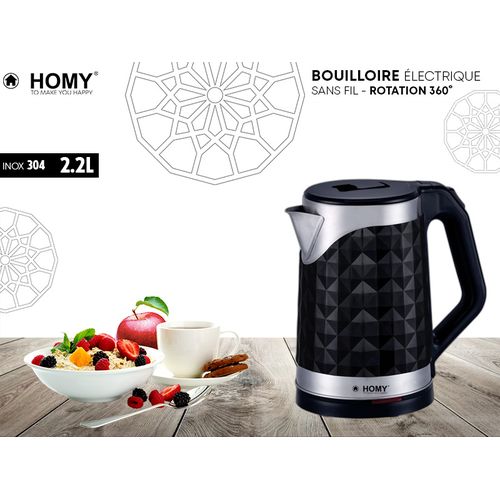 Homy Bouilloire Electrique Gd.Md 2.2L Design Diamant Corps INOX - Noir à  prix pas cher