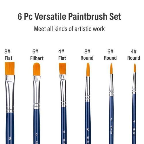 Deli Set de 6 pinceaux à manche court pour peinture aquarelle, acrylique et  huile à prix pas cher