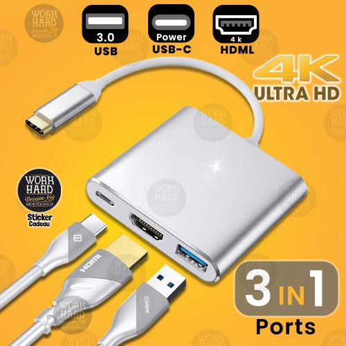 Generic Adaptateur 3 Ports Type C vers ,HDMI,USB,USB C,USB pour