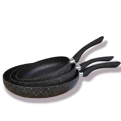 Delmonti Pack 3 Poêle En Granit anti adhésive 20cm,24cm,28cm noir