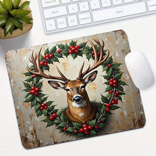 product_image_name-Generic-1 قطعة وسادة فأرة أنيقة برأس غزال مع خشب وأوراق - قاعدة غير قابلة للانزلاق سميكة، سطح أملس، حجم صغير (موفر للمساحة) لمكتب/ألعاب، حاسوب شخصي/لابتوب - تصميم رأس الغزال، هدية مثالية للخريجين/عيد الفصح-1