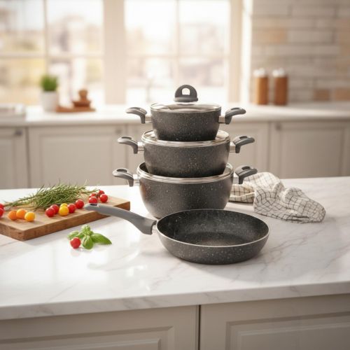 product_image_name-Generic-Batterie de Cuisine en Granit – 3 Casseroles + Poêle 26 cm avec Couvercles en Verre-2