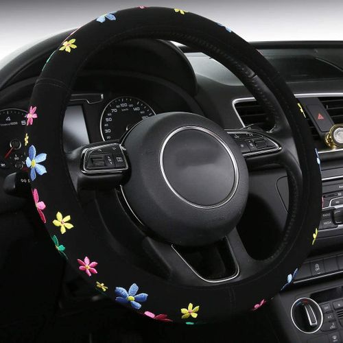 Generic Couvre Volant de Voiture pour Femme, Couverture Housse cache volant  de LUXE - Universel brodé fleurs à prix pas cher