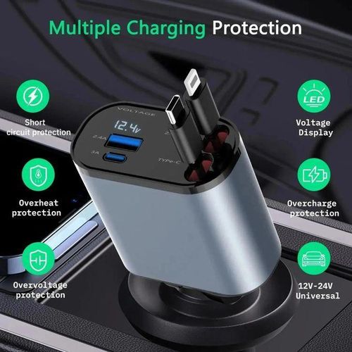 product_image_name-Generic-FAST Chargeur de voiture 120W Avec Cable Intégré rétractable Lightning Pour IOS IPHONE + Type-C ANDROID Berceaux-5