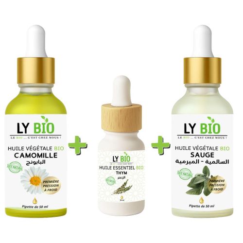 product_image_name-LY BIO-PACK HUILE CAMOMILLE 50ML - PIPETTE + HUILE ESSENTIEL THYM 10ML + HUILE SAUGE 50ML - PIPETTE-1