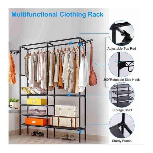 product_image_name-Generic-Portant à Vêtements Double Barre avec Étagères et Crochets, Rangement Spacieux et Pratique-5
