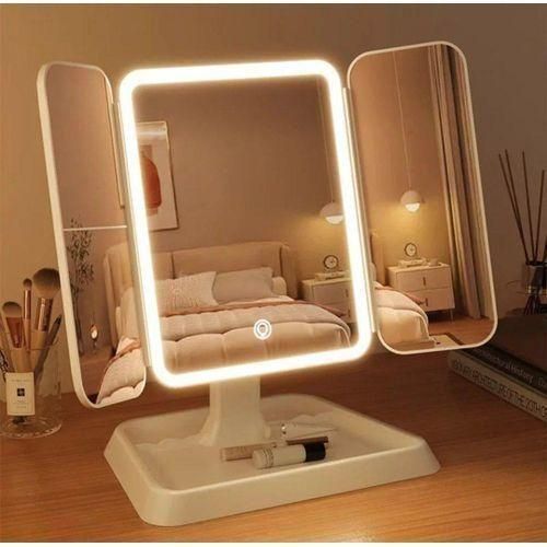 product_image_name-Generic-Miroir de maquillage pliable en trois parties, Miroir de vanité rotatif à 270°, LED portable-1