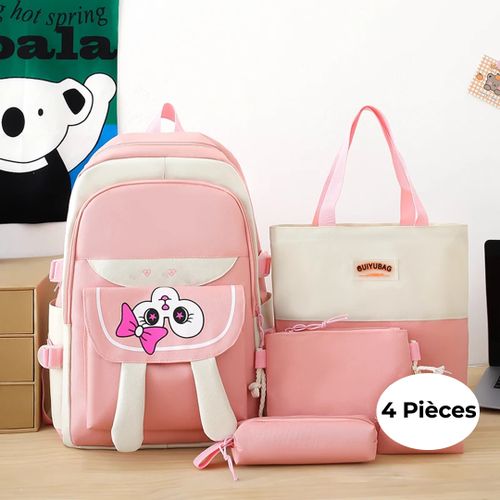 Generic 4 Pieces de Cartable Scolaire Rose Sac a Dos a la Mode avec Differents Motifs a prix pas cher Jumia Maroc