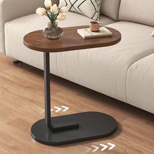 product_image_name-Generic-Table d’appoint ajustable design C en noyer massif avec base métallique, surface pivotante compacte pour salon et chambre à coucher-2