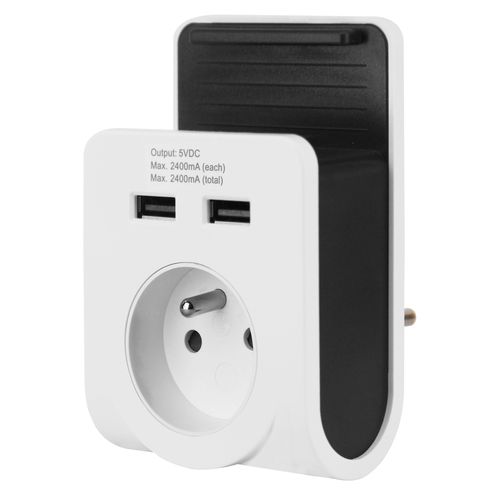 Lexman By Leroy Merlin Chargeur 2 USB Avec Repose-téléphone - Sans Câble - 1 Prise - Blanc