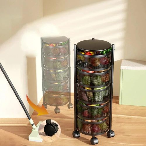 product_image_name-Generic-رف تخزين دوار بخمسة أرفف مزود بعجلات، عربة مطبخ متعددة الوظائف متنقلة، منظم منزلي معدني مقاوم للصدأ، موفر للمساحة-5