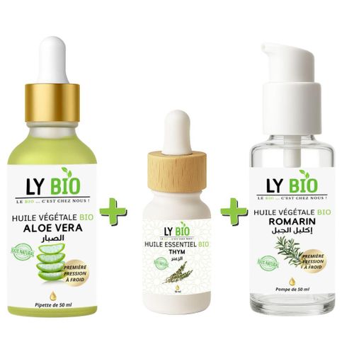 product_image_name-LY BIO-PACK HUILE ALOE VERA 50ml - PIPETTE + HUILE ESSENTIEL THYM 10ML + HUILE ROMARIN 50ml - POMPE-1