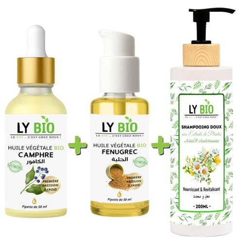 product_image_name-LY BIO-PACK HUILE CAMPHREE 50ML - PIPETTE + HUILE FENUGREC 50ML - POMPE + SHAMPOOING AUX EXTRAITS DE PLANTES 200ML-1