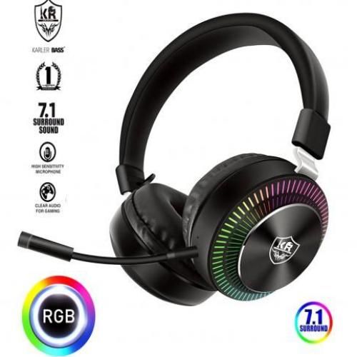 karler bass Casques de jeu sans fil Bluetooth 5.0 Gamer RGB Double