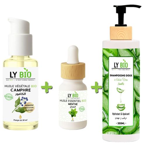 product_image_name-LY BIO-PACK HUILE CAMPHREE 50ML - POMPE + HUILE ESSENTIEL MENTHE 10ML + SHAMPOOING ALOE VERA 200ML-1