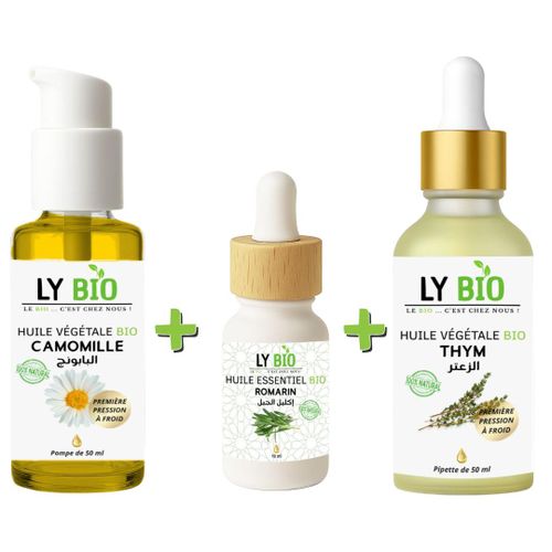 product_image_name-LY BIO-PACK HUILE CAMOMILLE 50ML - POMPE + HUILE ESSENTIEL ROMARIN 10ML + HUILE THYM 50ML - PIPETTE-1