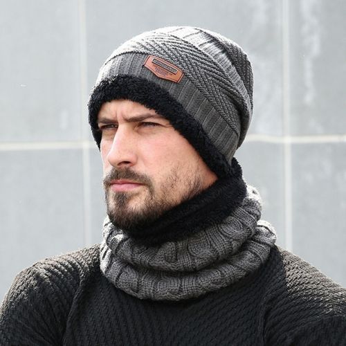 Bonnet Homme Femme, Bonnet Hiver Unisexe, Doublure Polaire Bonnet Tricoté  Chaud pour Homme et Femme, Chapeau d'hiver Beanie - 2 Pièces