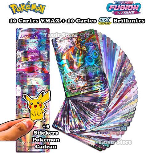product_image_name-Pokemon-20 pcs Cartes Pokemon 10 VMAX + 10 GX اBrillantes +3 Stickers POKÉMON CADEAU-1