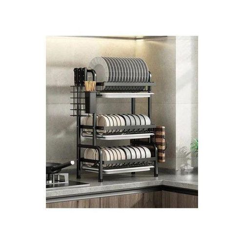 product_image_name-Generic-Égouttoir à Vaisselle Mural – Étagère de Cuisine en Acier Inoxydable Noir à 3 Niveaux-2