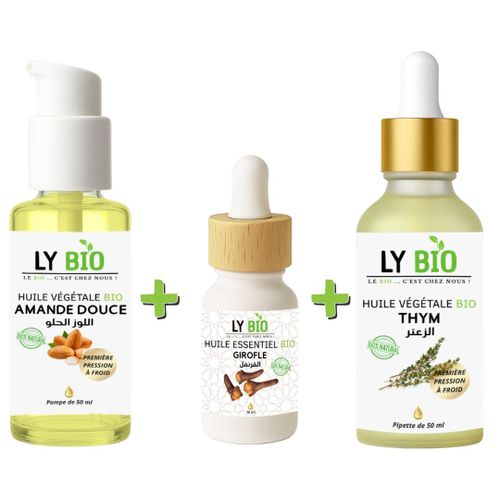 product_image_name-LY BIO-PACK HUILE AMANDE DOUCE 50ml - POMPE + HUILE ESSENTIEL GIROFLE 10ML + HUILE THYM 50ML - PIPETTE-1