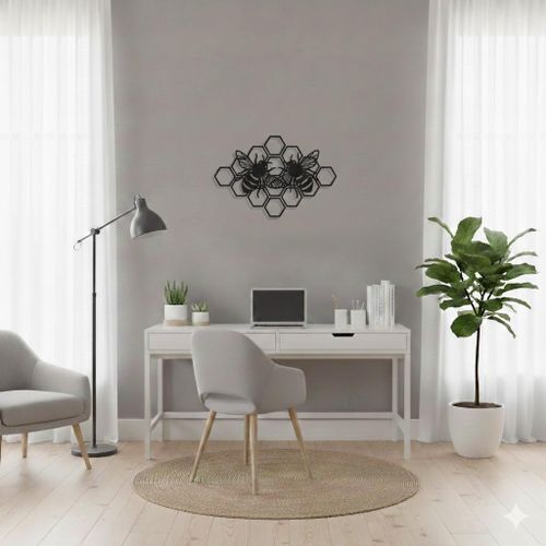 product_image_name-Generic-Tableau mural noir représente deux abeilles sur des alvéoles de miel en bois MDF 35*30CM-3