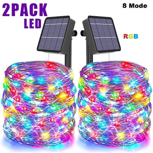 Generic Guirlande lumineuse solaire de 15m - Pack 2 x 100 LED RGB