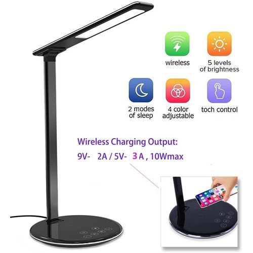 Citytek Lampe de Chevet & Chargeur Sans Fil,Lampe de Bureau LED avec Touch  Control Lampes de Table Bras en Aluminium Port Lampe Tactile 4 Modes et 5  Niveaux Lampe de Lecture Luminosité