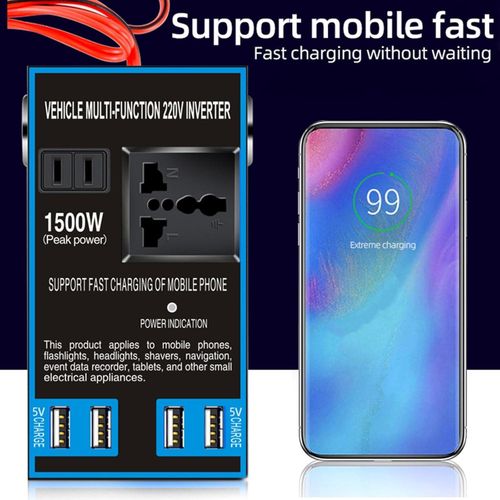 product_image_name-Generic-Onduleur de Voiture avec Adaptateur USB  - 1500W, haute puissance Transformateur Prise de courant Convertisseur onduleur universel de port USB 12V/24V à 220V Auto, charge rapide intelligente pour les VEHICULES-1