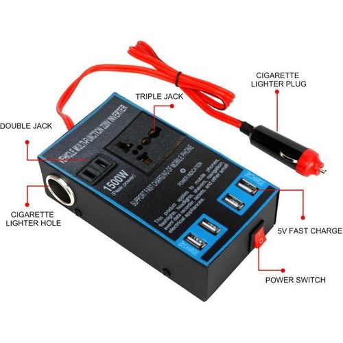 product_image_name-Generic-Onduleur de Voiture avec Adaptateur USB  - 1500W, haute puissance Transformateur Prise de courant Convertisseur onduleur universel de port USB 12V/24V à 220V Auto, charge rapide intelligente pour les VEHICULES-5