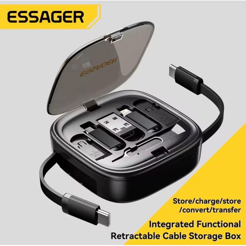 product_image_name-ESSAGER-Mini boîte de rangement de voyage multifonctionnelle, charge rapide, USB A/C vers VopeC, câble Micro Rains, support de téléphone,-1